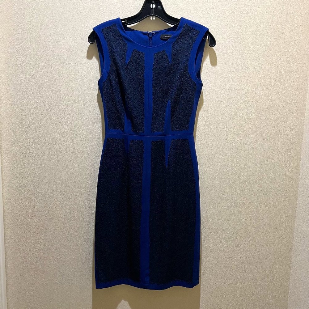 BCBGMAXAZRIA Blue Midi Dress with Lace Overlay Size 0